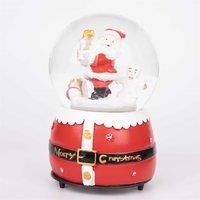 Shatchi Musical Christmas Snowglobe Large Water Ball Features Christmas Santa Tree Scene Cute Resin Base Decorations in Red