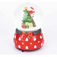 Shatchi Musical Christmas Snowglobe Large Water Ball Features Christmas Santa Tree Scene Cute Resin Base Decorations in Red