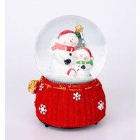 Shatchi Musical Christmas Snowglobe Large Water Ball Features Christmas Santa Tree Scene Cute Resin Base Decorations in Red