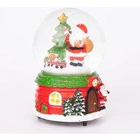 Shatchi Musical Christmas Snowglobe Large Water Ball Features Christmas Santa Tree Scene Cute Resin Base Decorations in Red