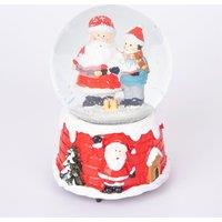 Shatchi Musical Christmas Snowglobe Large Water Ball Features Christmas Santa Tree Scene Cute Resin Base Decorations in Red