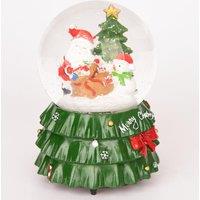 Shatchi Musical Christmas Snowglobe Large Water Ball Features Christmas Santa Tree Scene Cute Resin Base Decorations in Red
