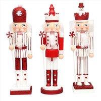 Shatchi 38cm Red Wooden Nutcrackers Soldiers King Christmas Ornament 3pcs Set