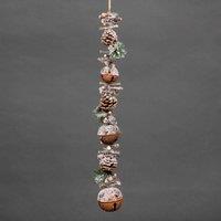 Shatchi 90cm Garland with Red Jingle Bells Wooden Sticks, Berries & Pinecones Christmas Home Wall Door Hanger Sleigh Bells Xmas in Brown