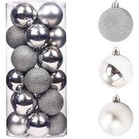 Shatchi 50mm/18Pcs Christmas Baubles Shatterproof Silver, Tree Decorations in Silver
