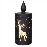Shatchi 17cm Christmas Decorated Vase Candle Led Black Glass Candle / Stag