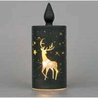 Shatchi 22cm Christmas Decorated Vase Candle Led Black Glass Candle / Stag