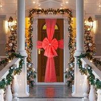 Shatchi Christmas Door Bow - 7.5m Diamante Giant Bow Door Cover - Front Door Decorations for Xmas Wedding, Baby Shower Outside Home Decor in Red