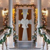 Shatchi Christmas Door Bow - 7.5m Diamante Giant Bow Door Cover - Front Door Decorations for Xmas Wedding, Baby Shower Outside Home Decor in Silver
