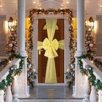 Shatchi Christmas Door Bow - 7.5m Diamante Giant Bow Door Cover - Front Door Decorations for Xmas Wedding, Baby Shower Outside Home Decor in Gold