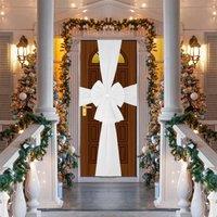 Shatchi Christmas Door Bow - 7.5m Diamante Giant Bow Door Cover - Front Door Decorations for Xmas Wedding, Baby Shower Outside Home Decor in White