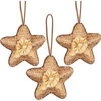 Shatchi Gold Jute star 12cm - Christmas Tree Hanging Decorations Ornaments Themed, 3pcs