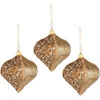 Shatchi 3Pcs Gold Sequin Bauble 10.5cm - Christmas Tree Hanging Decorations Festive Fairy Tale Themed