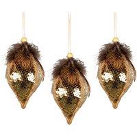 Shatchi 3Pcs Gold Sequin Teardrop Bauble 14cm - Christmas Tree Hanging Decoration Fairy Tale Themed