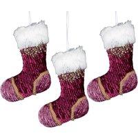Shatchi 3Pcs Pink Burgundy Mini Santa Stocking 15cm - Christmas Tree Hanging Decorations Ornaments Themed, 3pcs
