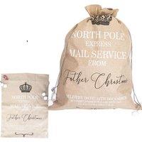 Shatchi North Pole Express Beige Hessian Sack Perfect for Holiday Gifts & Surprises