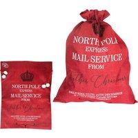 Shatchi North Pole Express Mail Sack Red Hessian Christmas Bag for Special Deliveries