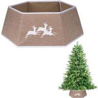 Shatchi 26.8Inch Christmas Tree Skirt Foldable Burlap Xmas Tree Stand Base Cover Collar Trunk Basket Ring for Tree Decorations in Beige | Size: 1 Pack