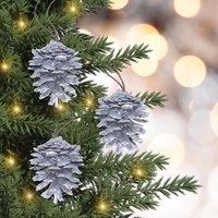 mysmartbuy Set of 12 Pinecone Christmas Tree Decorations with Hanging Loop - Festive Xmas Rustic Pine Cone Bauble Home Dcor in Silver