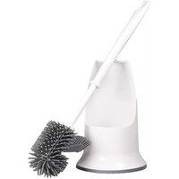 mysmartbuy White & Grey Silicone Toilet Brush & Holder - Long Handled Flexible Bristle Loo Cleaner Tool with Rounded & Angled Head