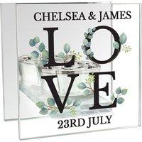 Personalised Memento Company Personalised Botanical Mirrored Glass Tea Light Holder in Metallic Silver