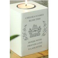 Personalised Memento Company Personalised HOME Wooden Tealight Holder in White