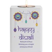Personalised Memento Company Personalised Diwali Wooden Tealight Holder in White