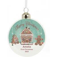Personalised Memento Company Personalised Gingerbread House Christmas Glass Bauble in Clear
