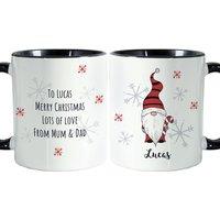 Personalised Memento Company Personalised Gonk Family Black Handled Christmas Mug - Boy in White