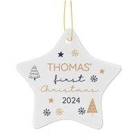 Personalised Memento Company Personalised First Christmas Star Christmas Tree Decoration in White