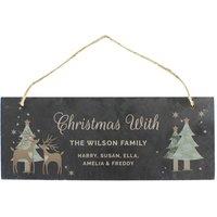 Personalised Memento Company Personalised Christmas Reindeer Hanging Slate Plaque in Black