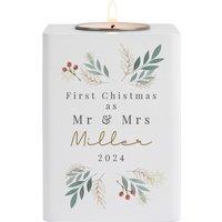 Personalised Memento Company Personalised Christmas Foliage White Tealight Holder