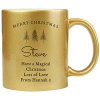 Personalised Memento Company Personalised Christmas Tree Gold Glitter Mug in Metallic Gold