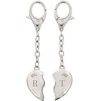 Personalised Memento Company Personalised Foliage Two Hearts Keyring in Metallic Silver