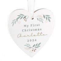 Personalised Memento Company Personalised Christmas Foliage Hanging Heart Decoration in White