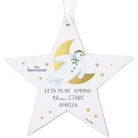 Personalised Memento Company Personalised The Snowman Gold Moon Wooden Star Decoration in Brown