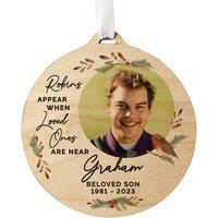Personalised Memento Company Personalised Photo Upload Robin Memorial Wooden Decoration in Brown