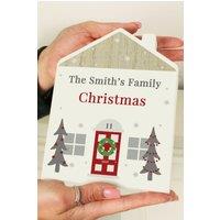 Personalised Memento Company Personalised Christmas Wooden House Ornament in Off-White