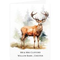 Personalised Memento Company Personalised Watercolour Stag Greetings Card in White | Size: 10 Pack
