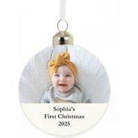 Personalised Memento Company Personalised Message Photo Upload Glass Bauble in Clear