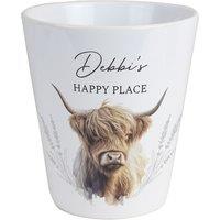 Personalised Memento Company Personalised Highland Cow Plant Pot in White