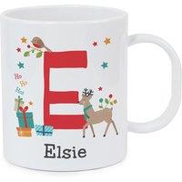 Personalised Memento Company Personalised Initial Reindeer Christmas Plastic Mug in White