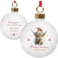 Personalised Memento Company Personalised Highland Cow Christmas Bauble in White