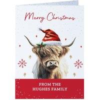 Personalised Memento Company Personalised Highland Cow Pack of 10 Christmas Cards in White | Size: 10 Pack
