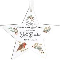 Personalised Memento Company Personalised Robin Memorial Star Ornament in White