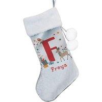 Personalised Memento Company Personalised Initial Reindeer Christmas Stocking in Grey