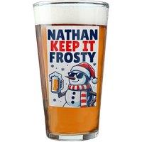 Personalised Memento Company Personalised Snowman Pun Christmas Beer Glass in Clear