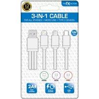 FX 3 in 1 iPhone, Type C & Micro 'USB Cable' White