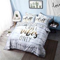 Gr8 Home Chill Vibes Only Slogan Waves Duvet Set Polycotton Bedding in Grey | Size: Double
