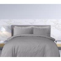 Smart Living Luxury Satin Stripe Reversible Duvet Cover Bedding Set with Pillowcase in Grey | Size: Double
